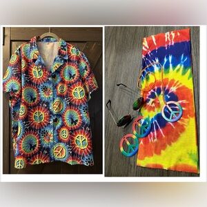 Lukycild Tie-Dye Peace Sign Men's (Unisex) Shirt & Hippie Accessories by Frienda